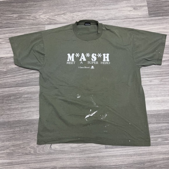 Vintage 80s Mash Parody Blood Drive Promo Shirt Mens L M Green Single Stitch - Picture 1 of 8